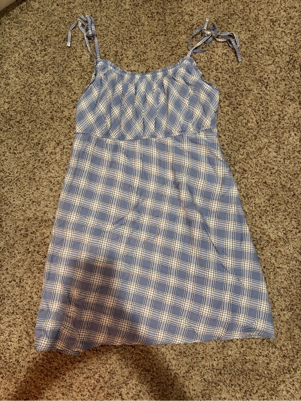 Hollister Blue and White Plaid Tie-Strap Dress